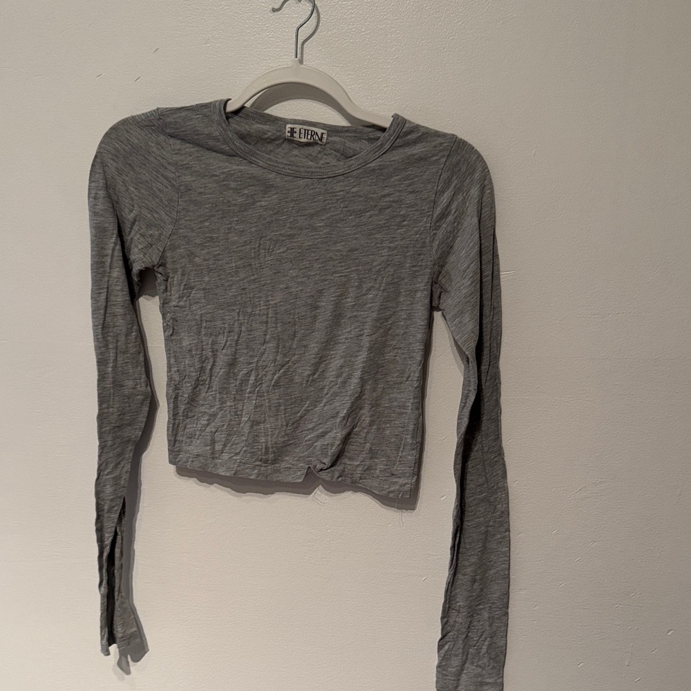 ETERNE SIZE SMALL Heather Gray CROPPED Long Sleeve Tee